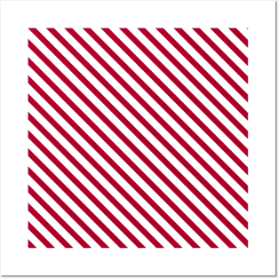 Red and White Candy Cane Stripes Diagonal Lines Posters and Art